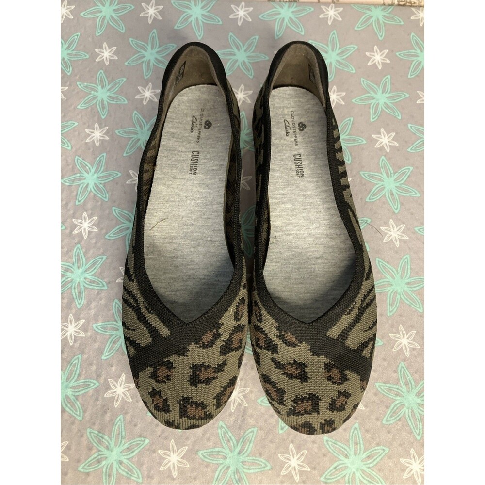 Clarks Cloudsteppers Carly Wish Womens Size 8 Leopard Print Knit Ballet Flat